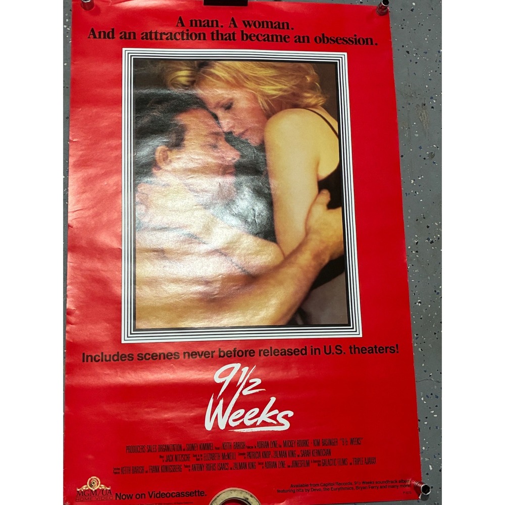 Vintage 9 1/2 Weeks 1986 MGM UA Movie Poster Mickey Rourke Kim Basinger